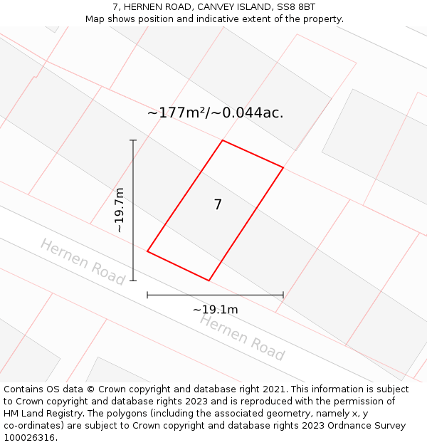 7, HERNEN ROAD, CANVEY ISLAND, SS8 8BT: Plot and title map