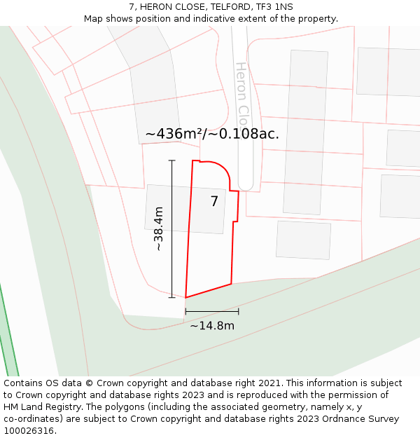 7, HERON CLOSE, TELFORD, TF3 1NS: Plot and title map