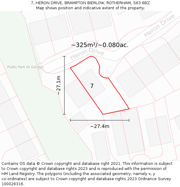 7, HERON DRIVE, BRAMPTON BIERLOW, ROTHERHAM, S63 6BZ: Plot and title map