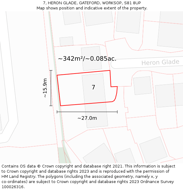 7, HERON GLADE, GATEFORD, WORKSOP, S81 8UP: Plot and title map