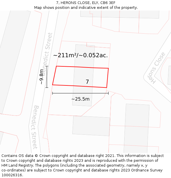7, HERONS CLOSE, ELY, CB6 3EF: Plot and title map