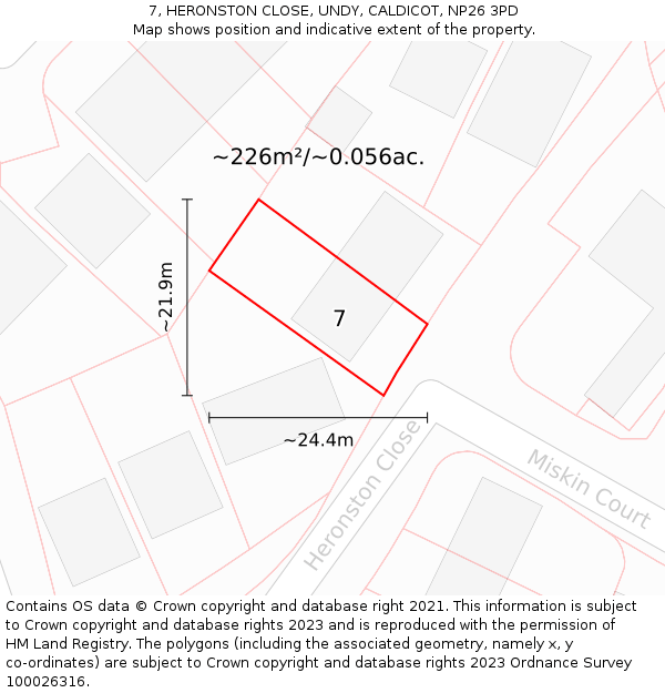7, HERONSTON CLOSE, UNDY, CALDICOT, NP26 3PD: Plot and title map