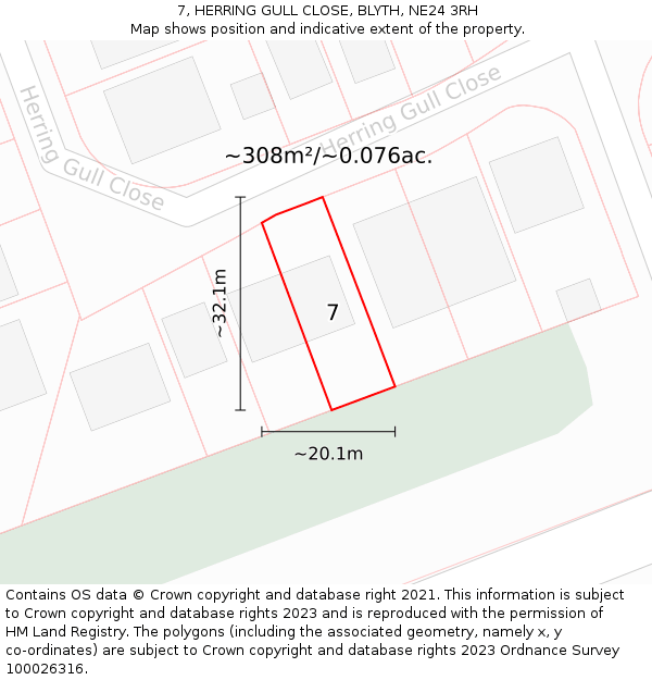 7, HERRING GULL CLOSE, BLYTH, NE24 3RH: Plot and title map
