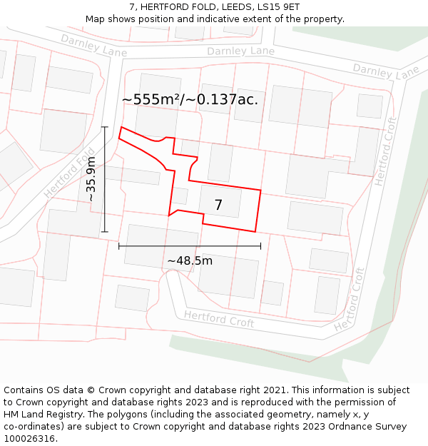 7, HERTFORD FOLD, LEEDS, LS15 9ET: Plot and title map