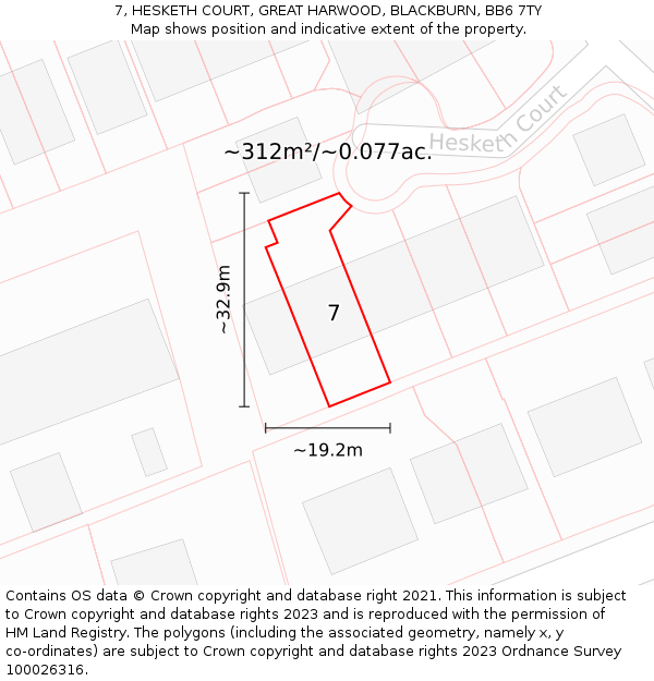 7, HESKETH COURT, GREAT HARWOOD, BLACKBURN, BB6 7TY: Plot and title map