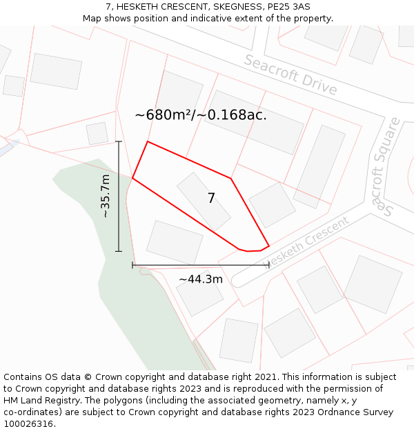 7, HESKETH CRESCENT, SKEGNESS, PE25 3AS: Plot and title map