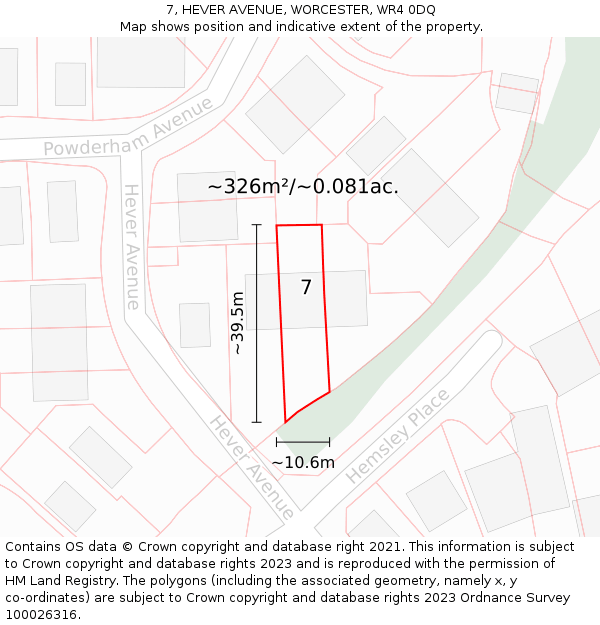 7, HEVER AVENUE, WORCESTER, WR4 0DQ: Plot and title map