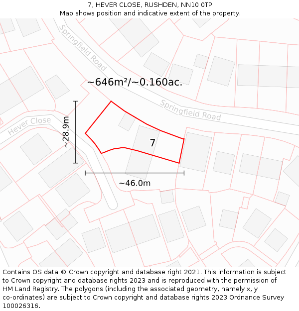 7, HEVER CLOSE, RUSHDEN, NN10 0TP: Plot and title map