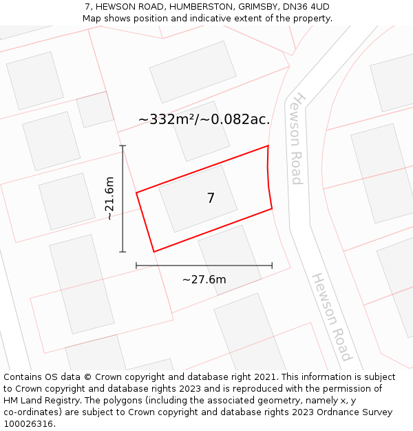 7, HEWSON ROAD, HUMBERSTON, GRIMSBY, DN36 4UD: Plot and title map