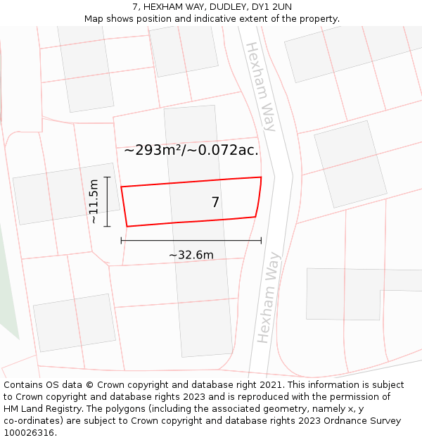 7, HEXHAM WAY, DUDLEY, DY1 2UN: Plot and title map