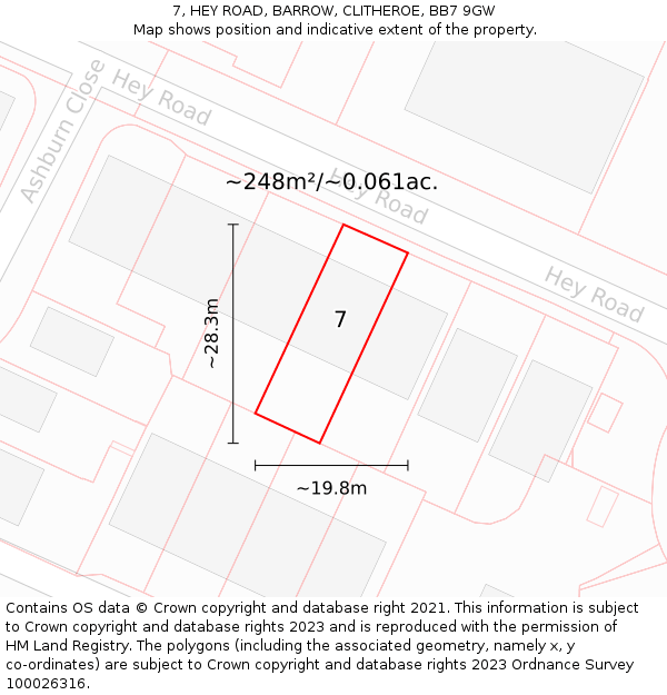 7, HEY ROAD, BARROW, CLITHEROE, BB7 9GW: Plot and title map