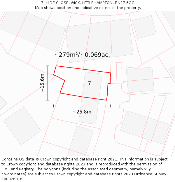 7, HIDE CLOSE, WICK, LITTLEHAMPTON, BN17 6GG: Plot and title map