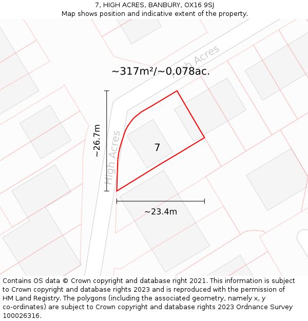 7, HIGH ACRES, BANBURY, OX16 9SJ: Plot and title map