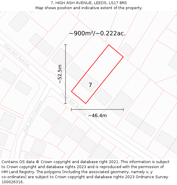 7, HIGH ASH AVENUE, LEEDS, LS17 8RS: Plot and title map