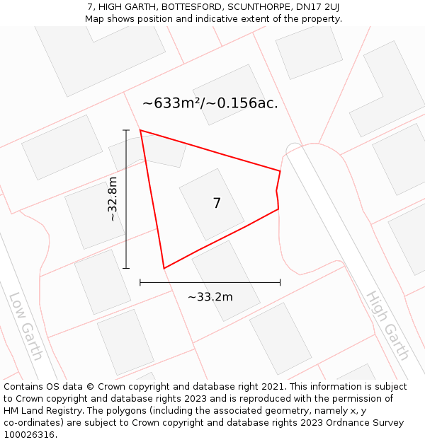 7, HIGH GARTH, BOTTESFORD, SCUNTHORPE, DN17 2UJ: Plot and title map