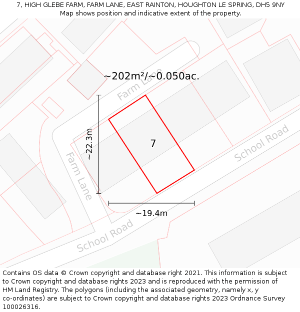 7, HIGH GLEBE FARM, FARM LANE, EAST RAINTON, HOUGHTON LE SPRING, DH5 9NY: Plot and title map