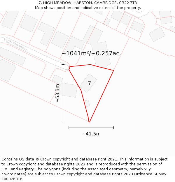 7, HIGH MEADOW, HARSTON, CAMBRIDGE, CB22 7TR: Plot and title map