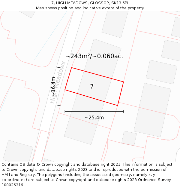 7, HIGH MEADOWS, GLOSSOP, SK13 6PL: Plot and title map