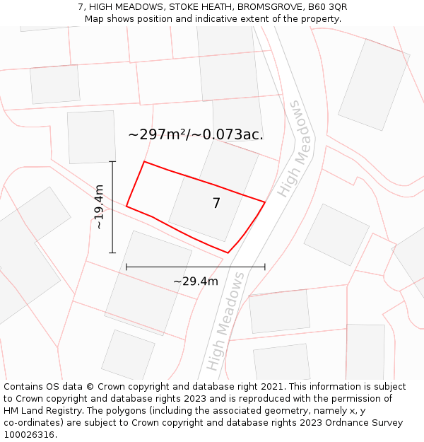 7, HIGH MEADOWS, STOKE HEATH, BROMSGROVE, B60 3QR: Plot and title map