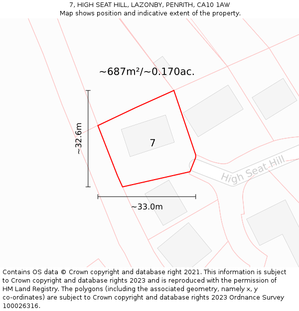 7, HIGH SEAT HILL, LAZONBY, PENRITH, CA10 1AW: Plot and title map