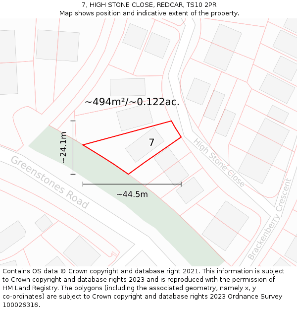 7, HIGH STONE CLOSE, REDCAR, TS10 2PR: Plot and title map
