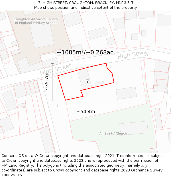 7, HIGH STREET, CROUGHTON, BRACKLEY, NN13 5LT: Plot and title map