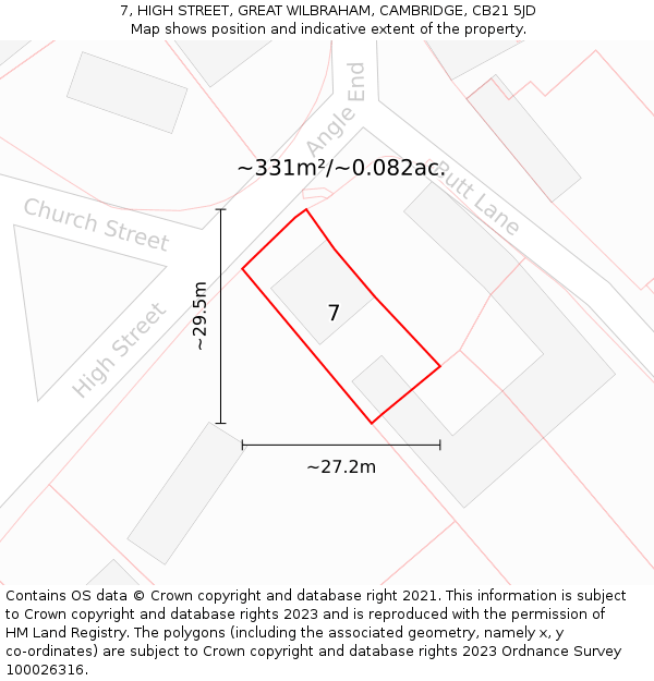7, HIGH STREET, GREAT WILBRAHAM, CAMBRIDGE, CB21 5JD: Plot and title map