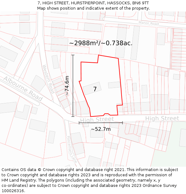 7, HIGH STREET, HURSTPIERPOINT, HASSOCKS, BN6 9TT: Plot and title map