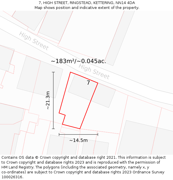 7, HIGH STREET, RINGSTEAD, KETTERING, NN14 4DA: Plot and title map