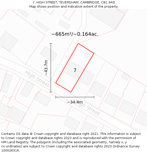 7, HIGH STREET, TEVERSHAM, CAMBRIDGE, CB1 9AS: Plot and title map