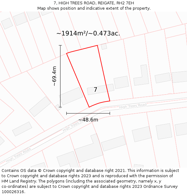 7, HIGH TREES ROAD, REIGATE, RH2 7EH: Plot and title map