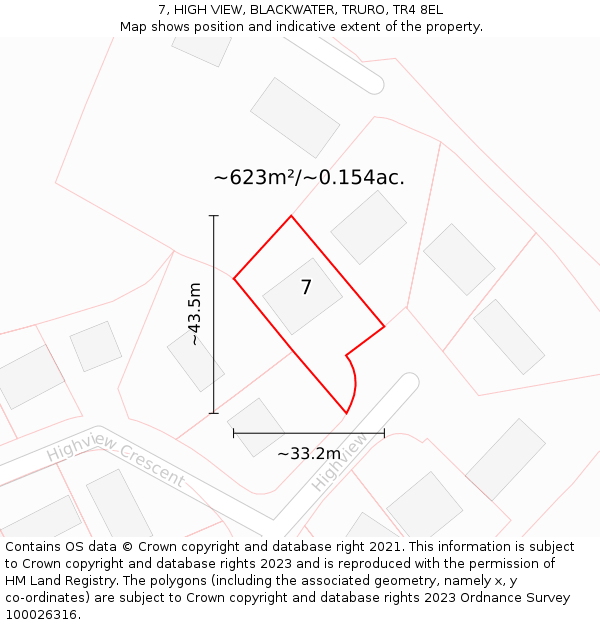 7, HIGH VIEW, BLACKWATER, TRURO, TR4 8EL: Plot and title map
