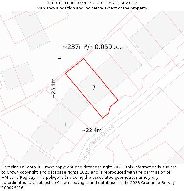 7, HIGHCLERE DRIVE, SUNDERLAND, SR2 0DB: Plot and title map