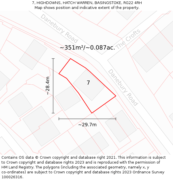 7, HIGHDOWNS, HATCH WARREN, BASINGSTOKE, RG22 4RH: Plot and title map