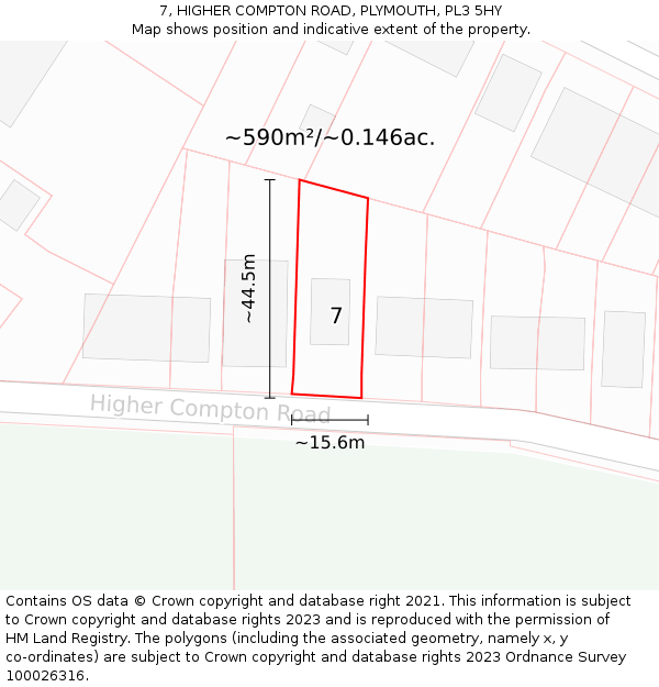 7, HIGHER COMPTON ROAD, PLYMOUTH, PL3 5HY: Plot and title map