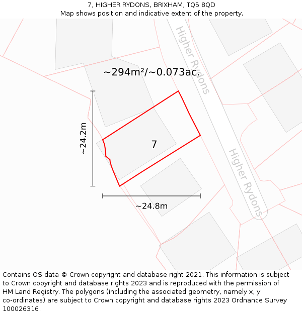 7, HIGHER RYDONS, BRIXHAM, TQ5 8QD: Plot and title map