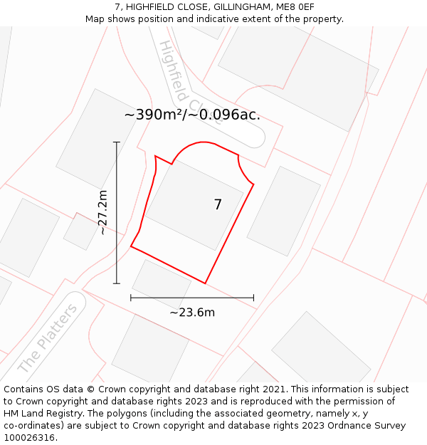 7, HIGHFIELD CLOSE, GILLINGHAM, ME8 0EF: Plot and title map