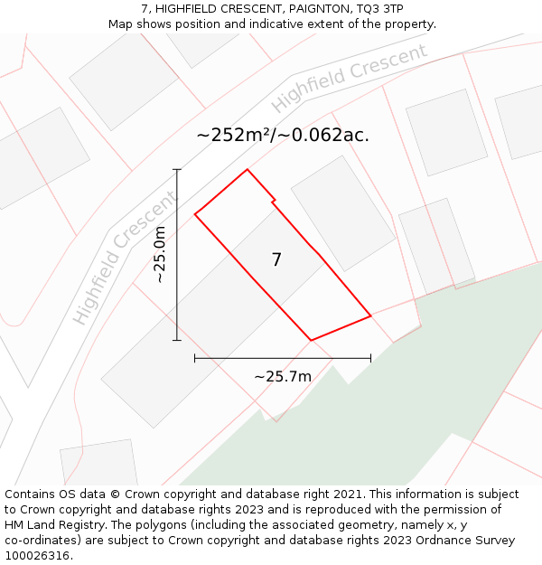 7, HIGHFIELD CRESCENT, PAIGNTON, TQ3 3TP: Plot and title map