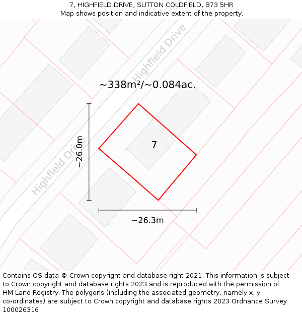 7, HIGHFIELD DRIVE, SUTTON COLDFIELD, B73 5HR: Plot and title map