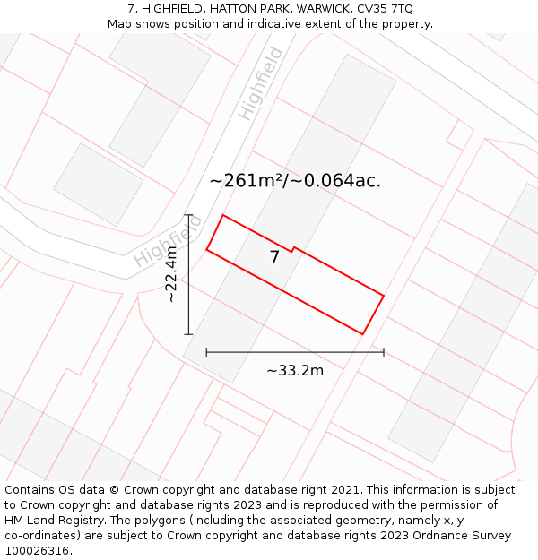 7, HIGHFIELD, HATTON PARK, WARWICK, CV35 7TQ: Plot and title map