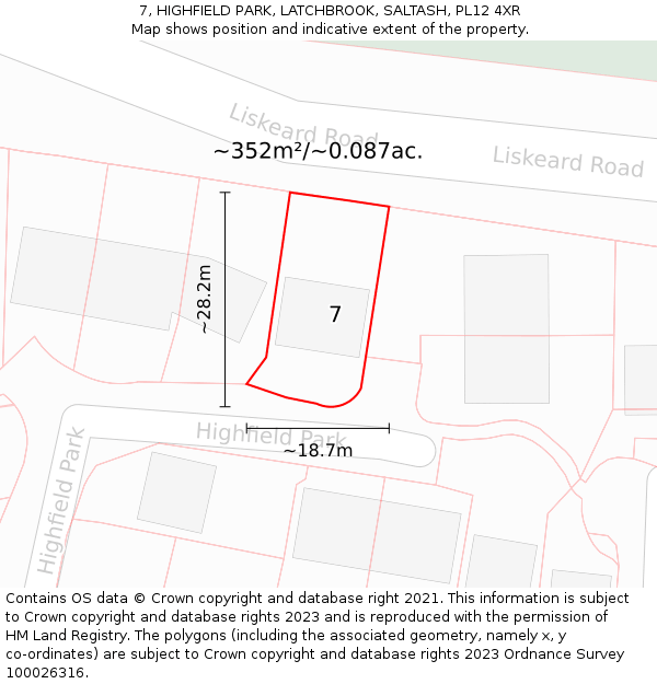 7, HIGHFIELD PARK, LATCHBROOK, SALTASH, PL12 4XR: Plot and title map