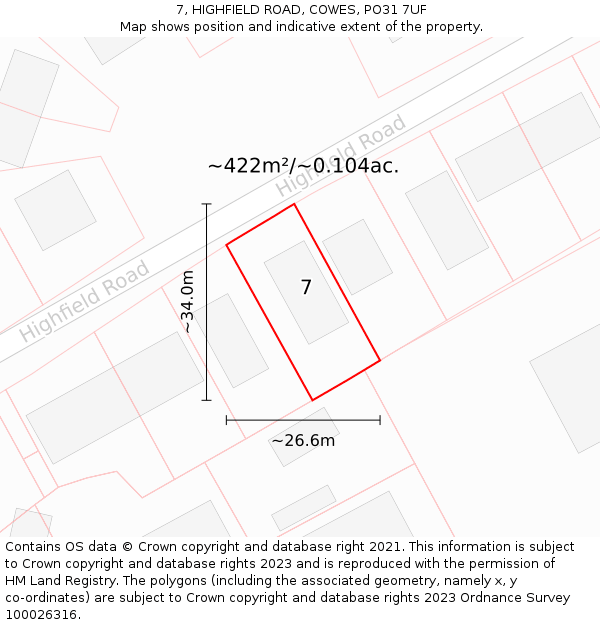 7, HIGHFIELD ROAD, COWES, PO31 7UF: Plot and title map