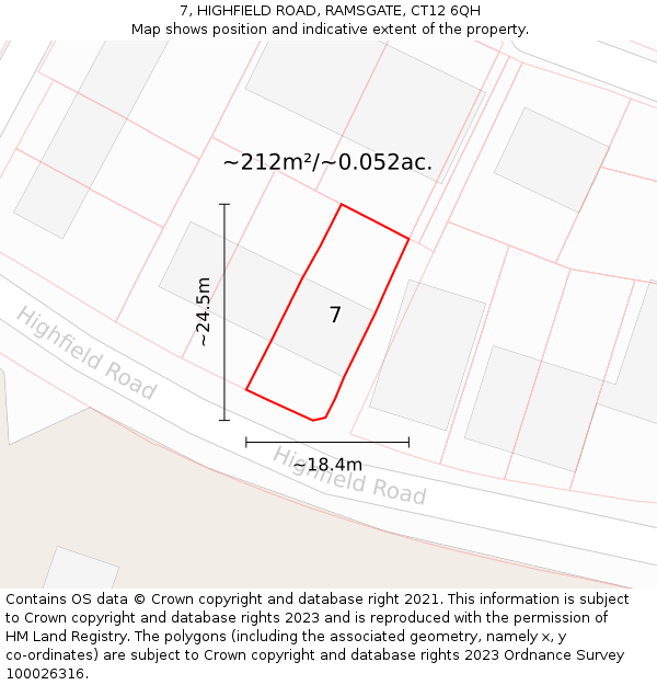 7, HIGHFIELD ROAD, RAMSGATE, CT12 6QH: Plot and title map