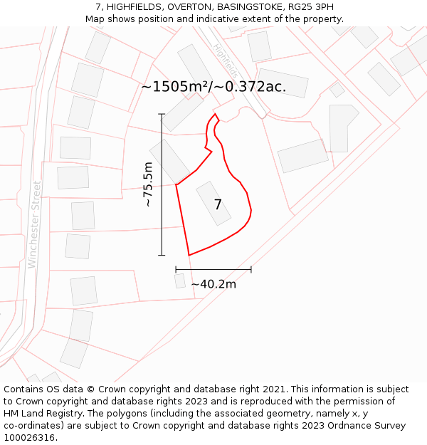 7, HIGHFIELDS, OVERTON, BASINGSTOKE, RG25 3PH: Plot and title map