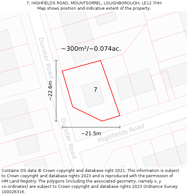 7, HIGHFIELDS ROAD, MOUNTSORREL, LOUGHBOROUGH, LE12 7HH: Plot and title map