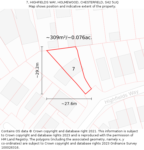 7, HIGHFIELDS WAY, HOLMEWOOD, CHESTERFIELD, S42 5UQ: Plot and title map