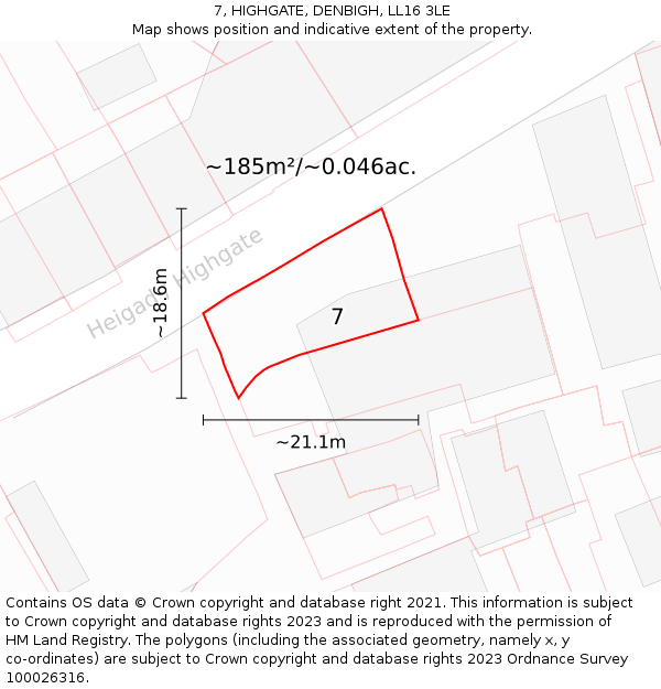 7, HIGHGATE, DENBIGH, LL16 3LE: Plot and title map