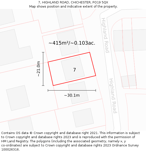 7, HIGHLAND ROAD, CHICHESTER, PO19 5QX: Plot and title map