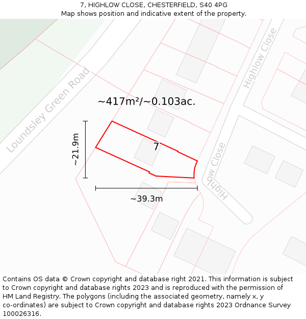 7, HIGHLOW CLOSE, CHESTERFIELD, S40 4PG: Plot and title map