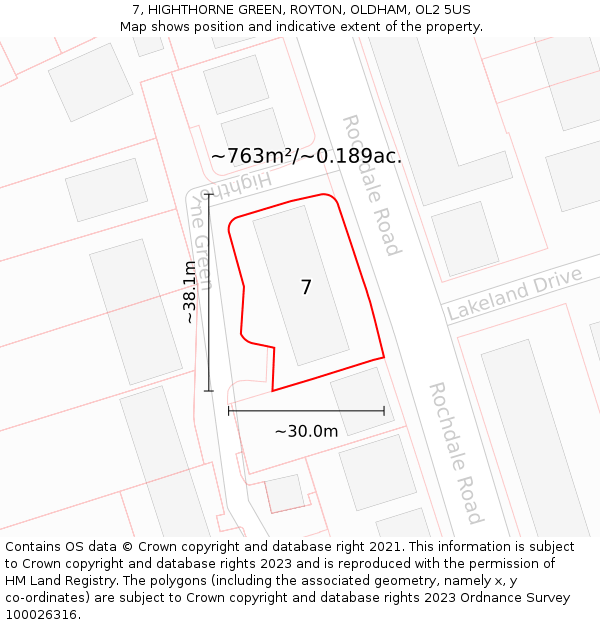 7, HIGHTHORNE GREEN, ROYTON, OLDHAM, OL2 5US: Plot and title map